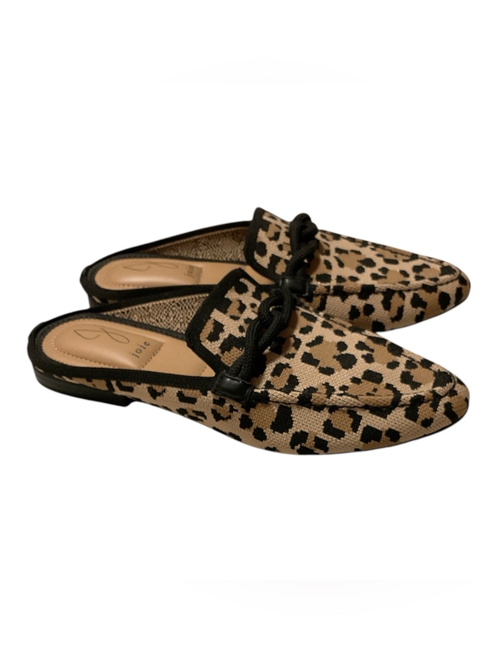 Joie Size 9 Leopard Print Knit Mules Rope Detail Slip On Loafers Memory Foam
